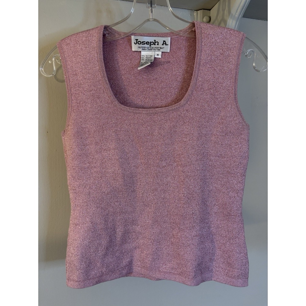 VTG JOSEPH A Pink Sparkly Sleeveless Scoop Neck‎ Sweater M Y2K